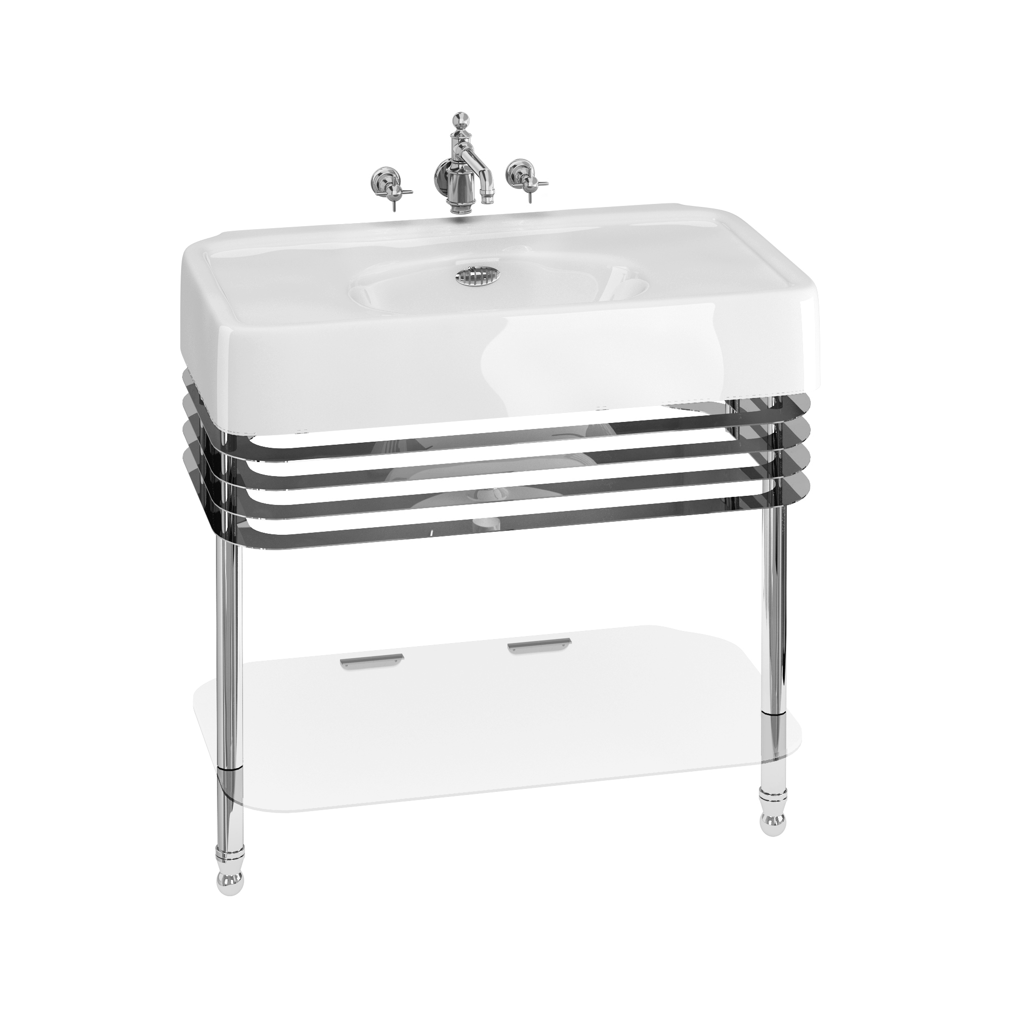 Arcade 900mm basin with chrome overflow & basin stand